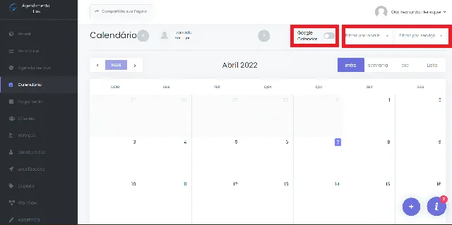 Calendário no Agendamento Link