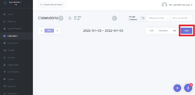 Calendário no Agendamento Link