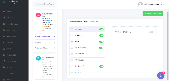 Etapas de Reserva Agendamento Link