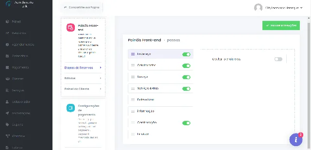 Etapas de Reserva Agendamento Link